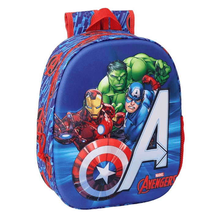 Safta Avengers Mochila 3D de 8.64L - Portabotellas - Tarjeta de Identificacion Personal - Hombreras Acolchadas - 27x33x10cm - Color Rojo y Azul 1