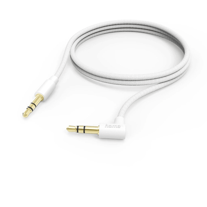 Hama Cable de Audio Acodado 90º - Jack 3.5mm Macho - Longitud 0.5m - Estereo - Contactos Chapados en Oro - Color Blanco 1