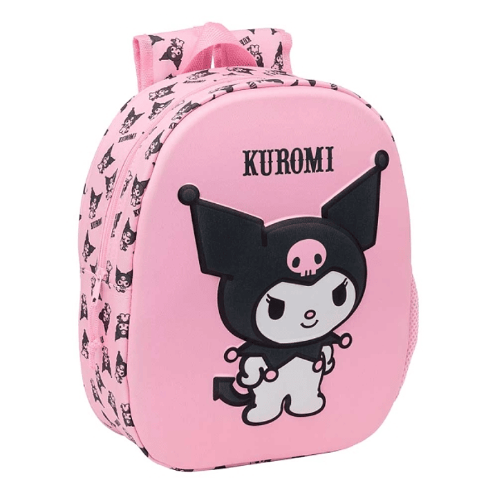 Safta Kuromi Mochila 3D de 8.64L - Portabotellas - Tarjeta de Identificacion Personal - Hombreras Acolchadas - 27x33x10cm - Color Rosa Pastel 1