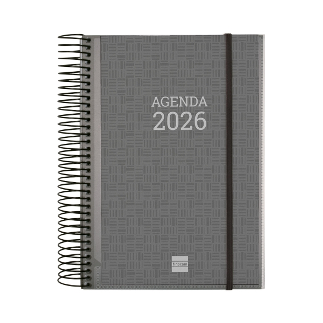 Finocam Basics Agenda en Catalan - Anual 2026 - con Espiral - Personalizable - Formato E10 - 175x29x212mm - 1 Dia por Pagina - Color Gris 1