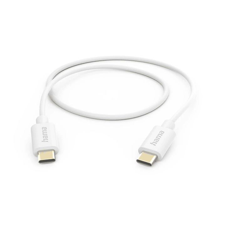 Hama Cable USB-C Macho - Potencia Maxima 60W - Longitud 1m - Velocidad hasta 480Mbps - Chapado en Oro - Color Blanco 1