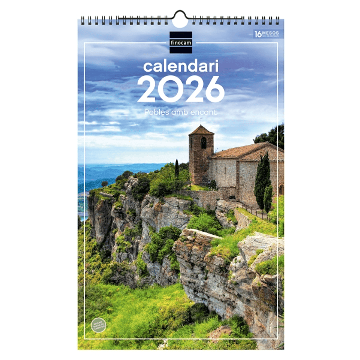 Finocam Calendario de Pared en Catalan - Anual 2026 - Imagenes Variadas - con Espiral - Espacio para Escribir - Tematica de Ciudades y Pueblos 1