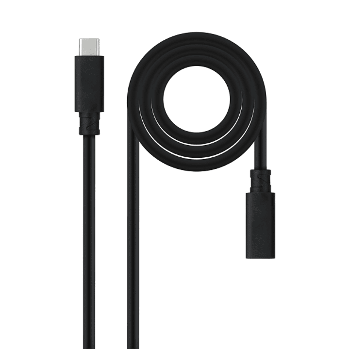 Nanocable Cable Prolongador USB-C 3.2 Macho a USB-C 3.2 Hembra - Gen2x2 20Gbp - 100W 5A - 4K 60Hz - 2 Metros - Color Negro 1