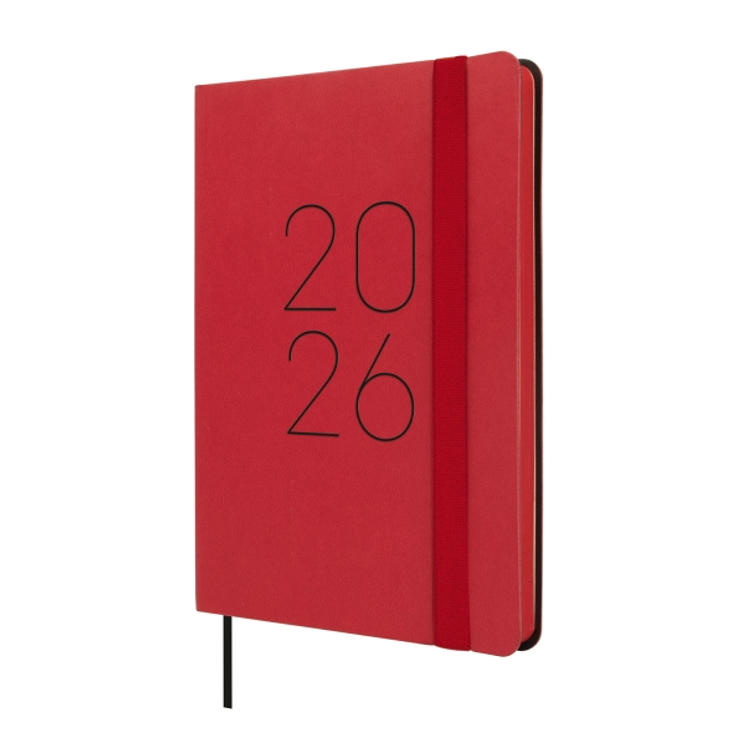 Finocam Flexi Lisa Agenda en Catalan - Anual 2026 - Tapa Blanda - Formato F4 - 120x13x172mm - Semana Vista Horizontal - Color Rojo 1