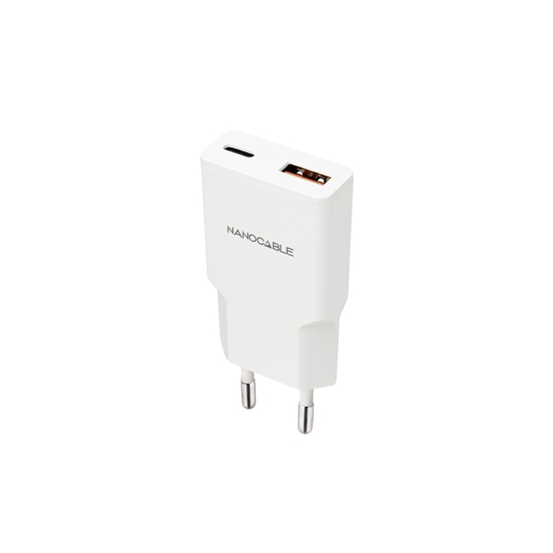 Nanocable Cargador de Pared USB-C/PD + USB-A/QC 20W - Color Blanco 1