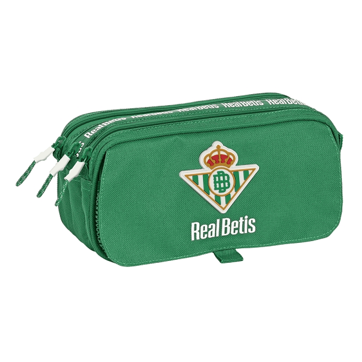 Safta Real Betis Balompie Portatodo - 3 Compartimentos con Cremalleras - Asa Lateral - Bolsillo Frontal - Cinta Adaptable - Material Reciclado - 215x8 1