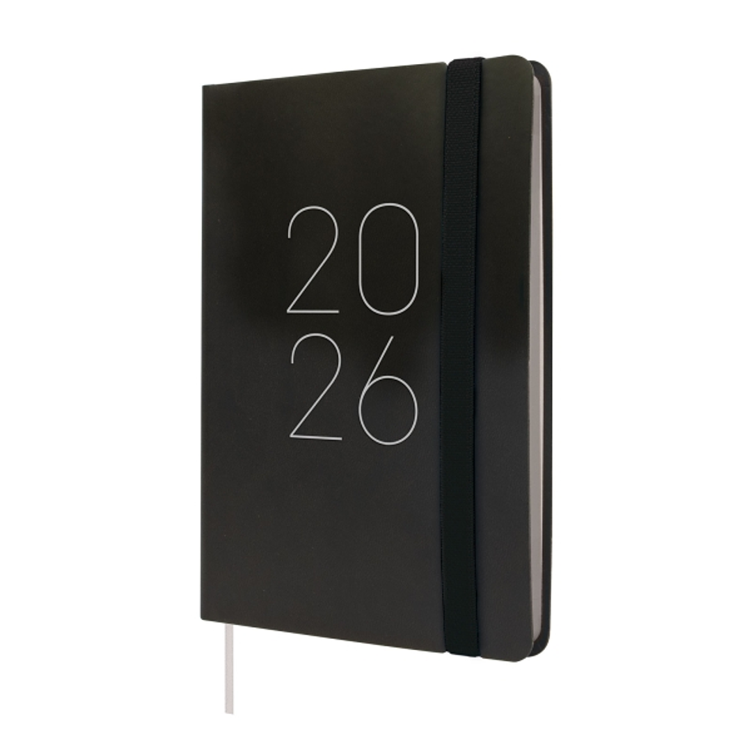 Finocam Flexi Lisa Agenda en Catalan - Anual 2026 - Tapa Blanda - Formato F4 - 120x13x172mm - Semana Vista Horizontal - Color Negro 1