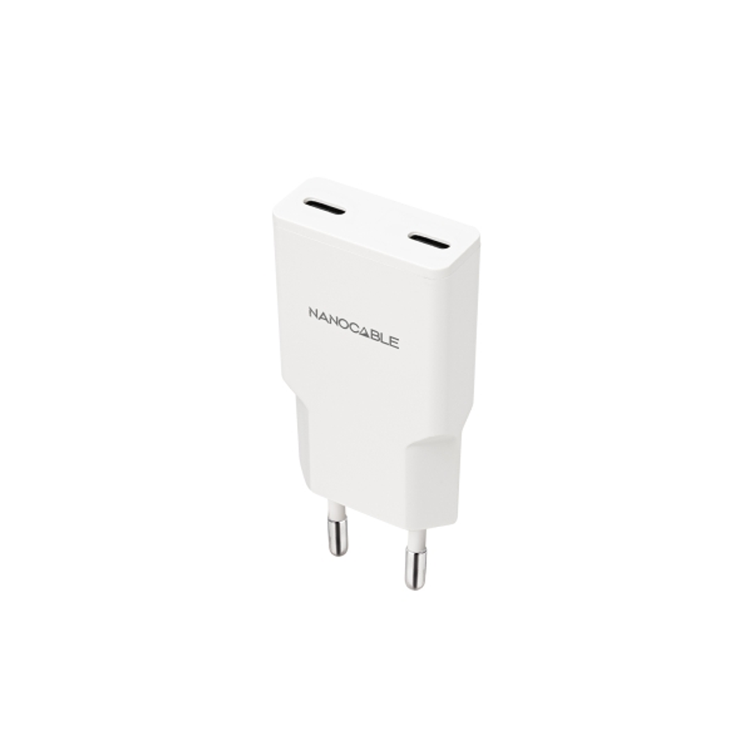 Nanocable Cargador de Pared 2xUSB-C/PD 20W - Color Blanco 1