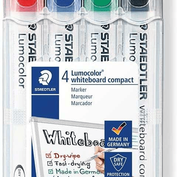 Staedtler Lumocolor Whiteboard Compact 341 Pack de 4 Marcadores para Pizarra - Secado Rapido - Colores Surtidos 1