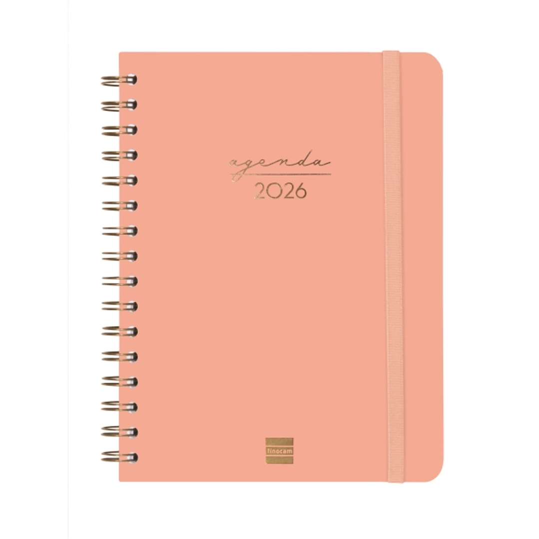 Finocam Alma Agenda - Anual 2026 - con Espiral - Formato E10 - 172x19x220mm - Semana Vista Horizontal - Color Coral 1