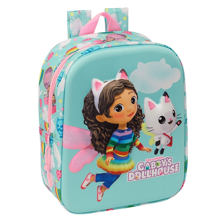 Safta Gabby'S Dollhouse Mochila Guarderia 3D - Asa de Mano - Compartimento Principal con Cremallera - 22x27x10cm - Color Azul Claro 1