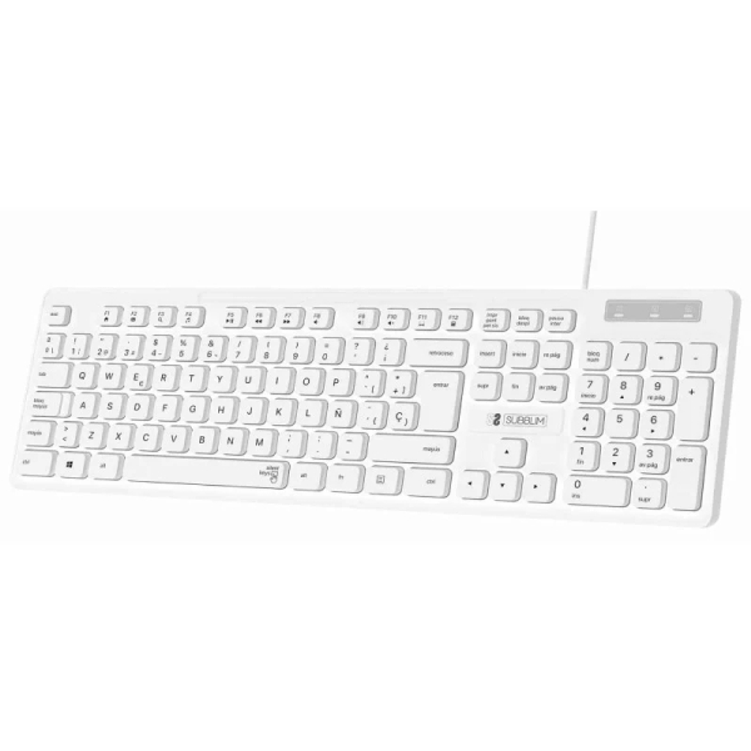 Subblim Teclado Business Slim Silencioso - 430 x 132 x 23 mm - Teclas Planas - Resistente a salpicaduras - Diseño delgado y completo - Conector USB Pl 1