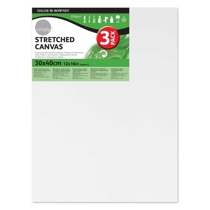 Daler Rowney Simply Pack de 3 Bastidores Entelados- 30x40cm - Imprimacion Triple - Grano Medio - 100% Algodon sin Acido - 250g - Color Blanco 1