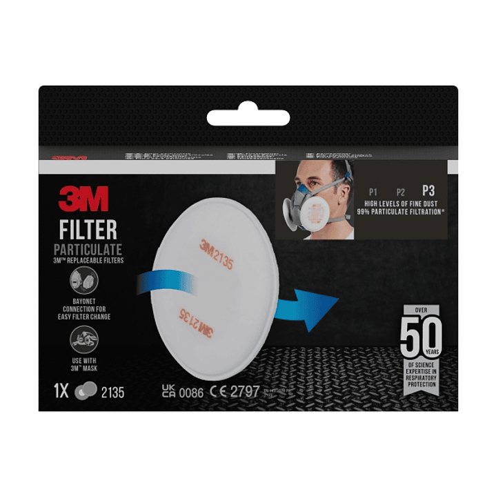 3M Filtros de Repuesto para Mascara de Media Cara - Proteccion Contra Altos Niveles de Particulas P3 - 1 Par - Color Blanco 1
