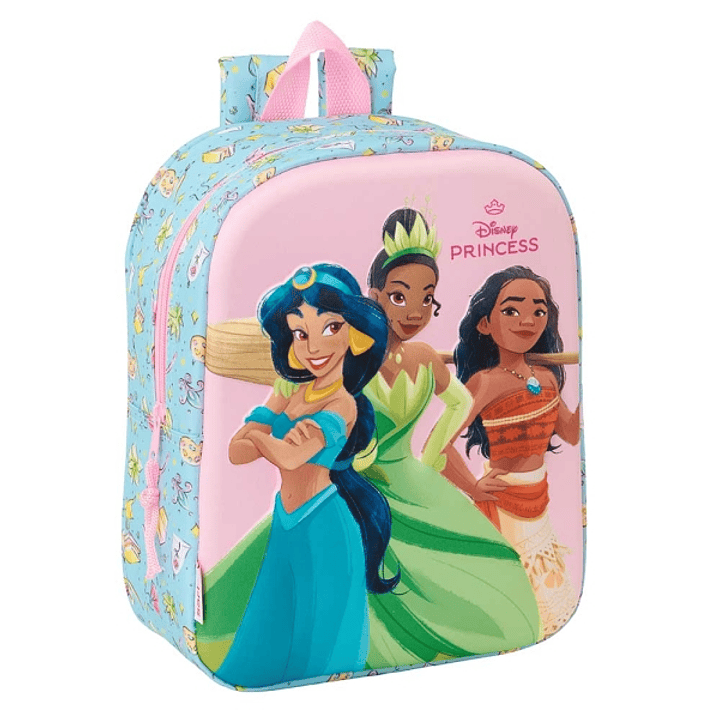 Safta Princesas Disney Mochila Guarderia 3D de 6L - Asa de Mano Superior - Asas Regulables y Acolchadas - Cierre de Cremallera - 22x27x10cm - Color Az 1
