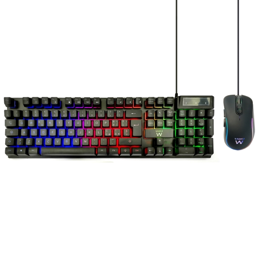 Ewent Pack Teclado + Raton Gaming - Iluminacion RGB - Disposicion Italiana QWERTY IT - 3600dpi - 12 Teclas Multimedia - Cable de 1.5m - Color Negro 1