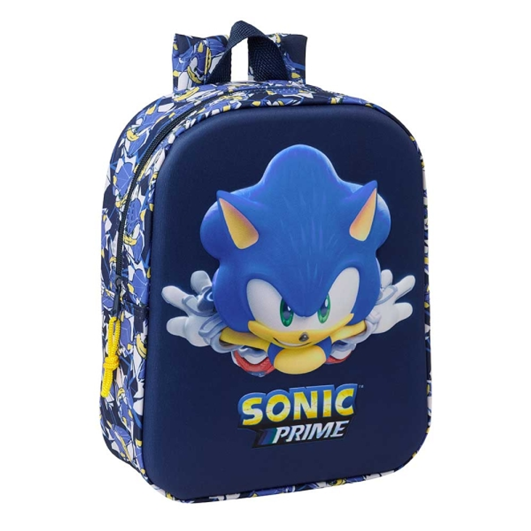 Safta Sonic Mochila Guarderia 3D de 6L - Asa de Mano Superior - Asas Regulables y Acolchadas - Cierre de Cremallera - 22x27x10cm - Color Azul Marino 1
