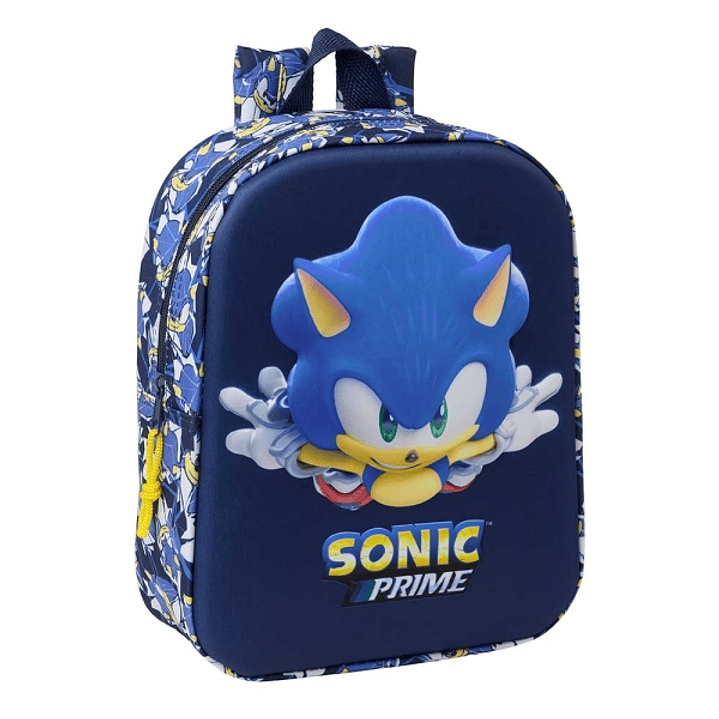 Safta Sonic Mochila Guarderia 3D de 6L - Asa de Mano Superior - Asas Regulables y Acolchadas - Cierre de Cremallera - 22x27x10cm - Color Azul Marino 1