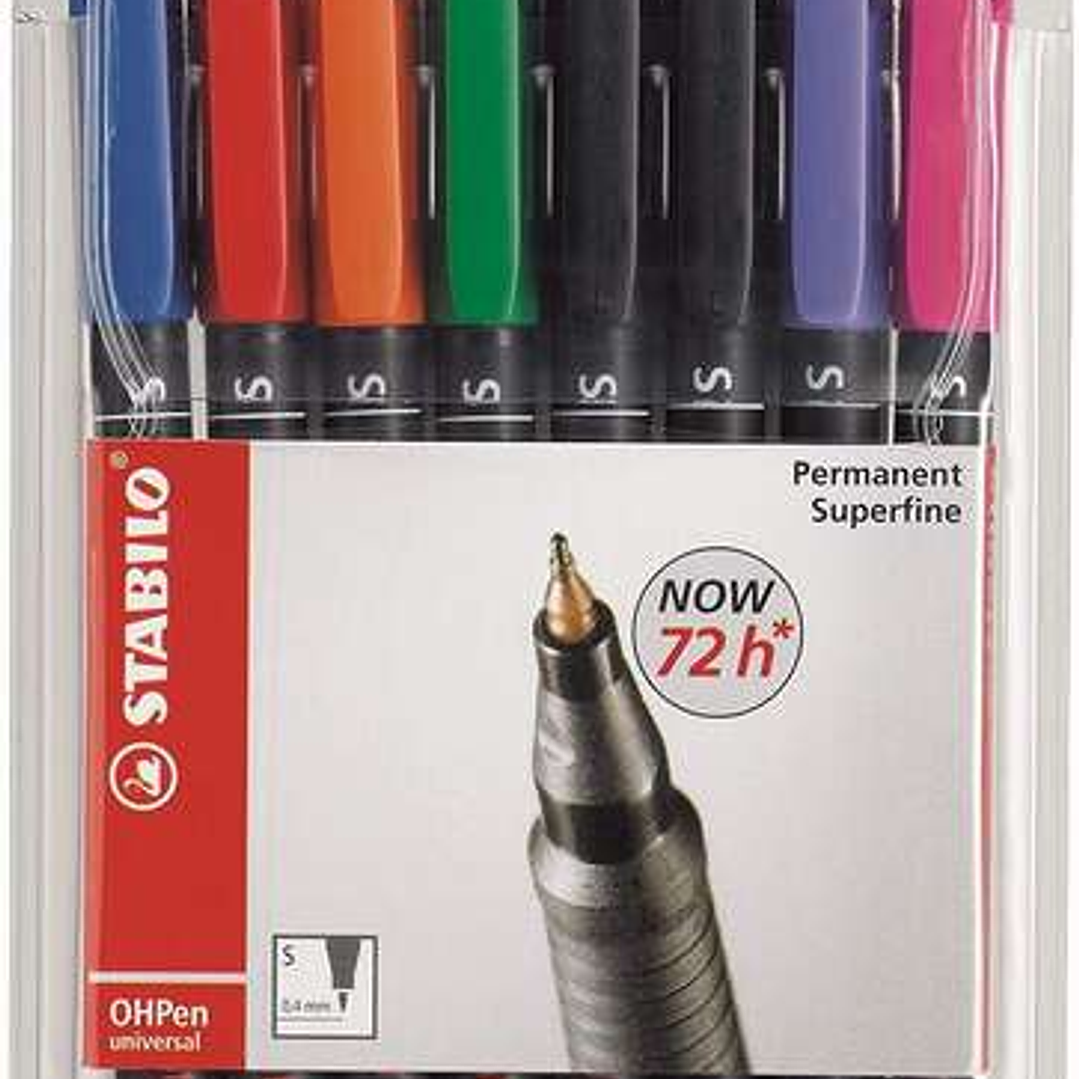 Stabilo OHPen Pack de 8 Rotuladores Permanentes - Punta Superfina - Trazo de 0.4mm - Agarre Antideslizante - Tapon Ventilado - Colores Surtidos 1