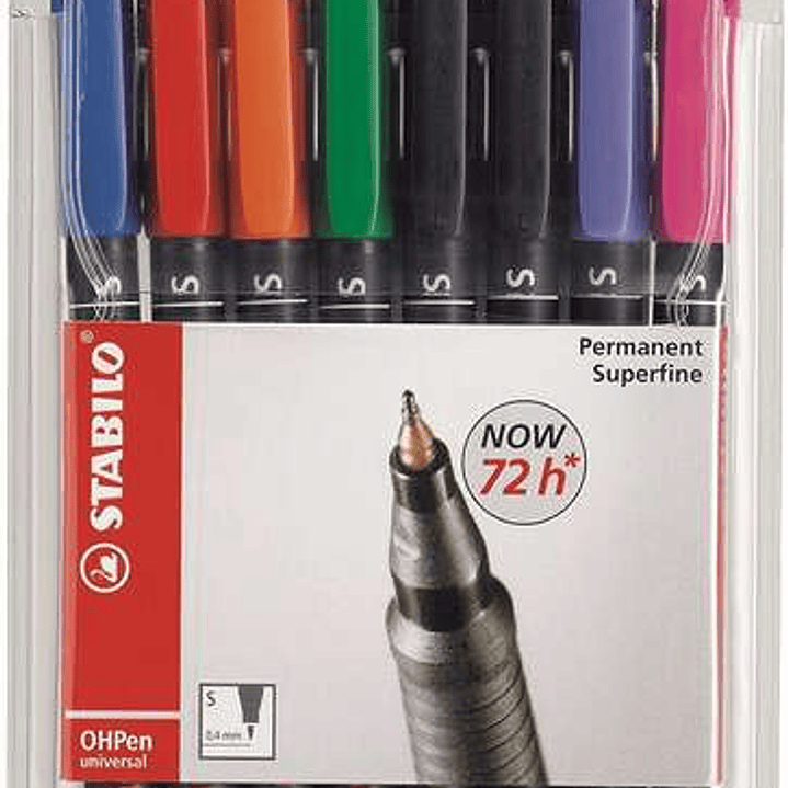 Stabilo OHPen Pack de 8 Rotuladores Permanentes - Punta Superfina - Trazo de 0.4mm - Agarre Antideslizante - Tapon Ventilado - Colores Surtidos 1