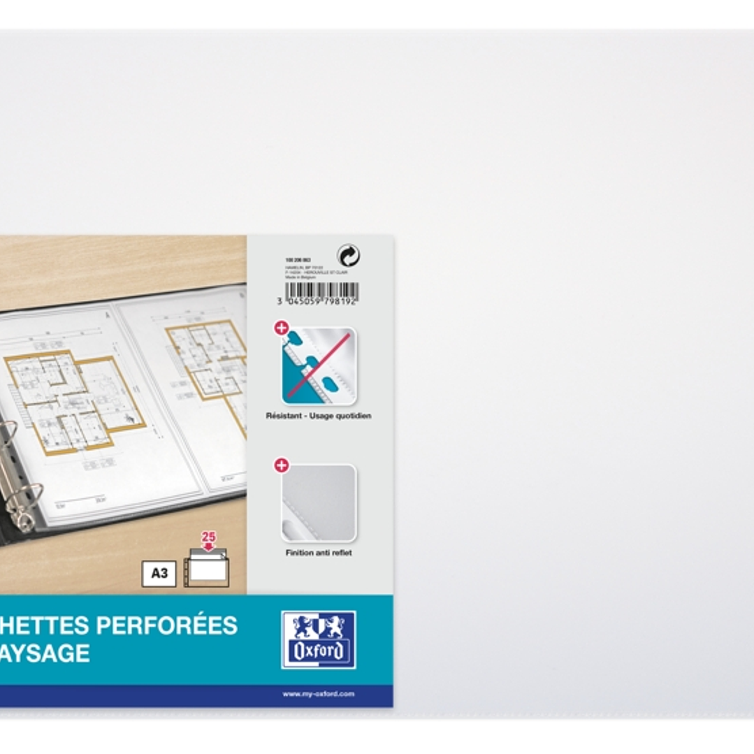 Oxford Pack de 10 Fundas Multitaladro A3 Apaisado 90 Micras - 11 Taladros - Polipropileno Estandar - Acabado Piel Naranja - Transparente 1