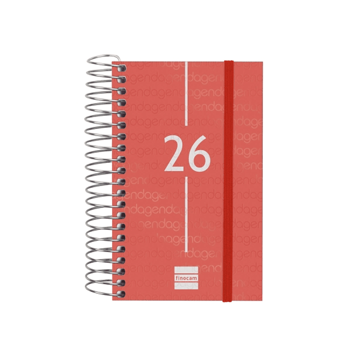 Finocam Year Agenda de Espiral - Anual 2026 - Tapa Ligera - Formato E3 - 95x24x127mm - 1 Dia por Pagina - Color Rojo 1