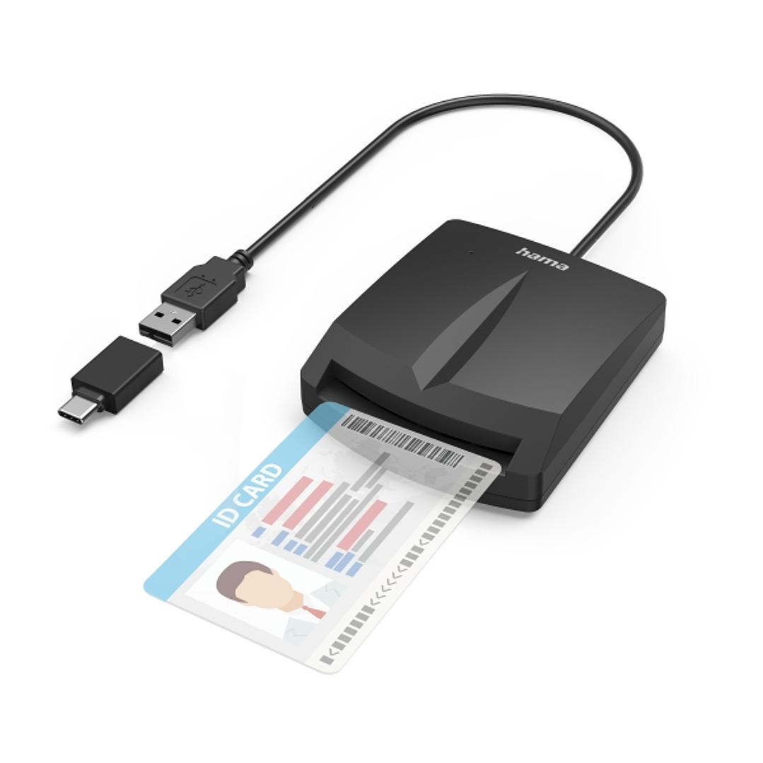 Hama Single Lector de Tarjeta Inteligente DNI - Indicador LED - Cable USB-A Integrado - Adaptador USB-C - Color Negro 1