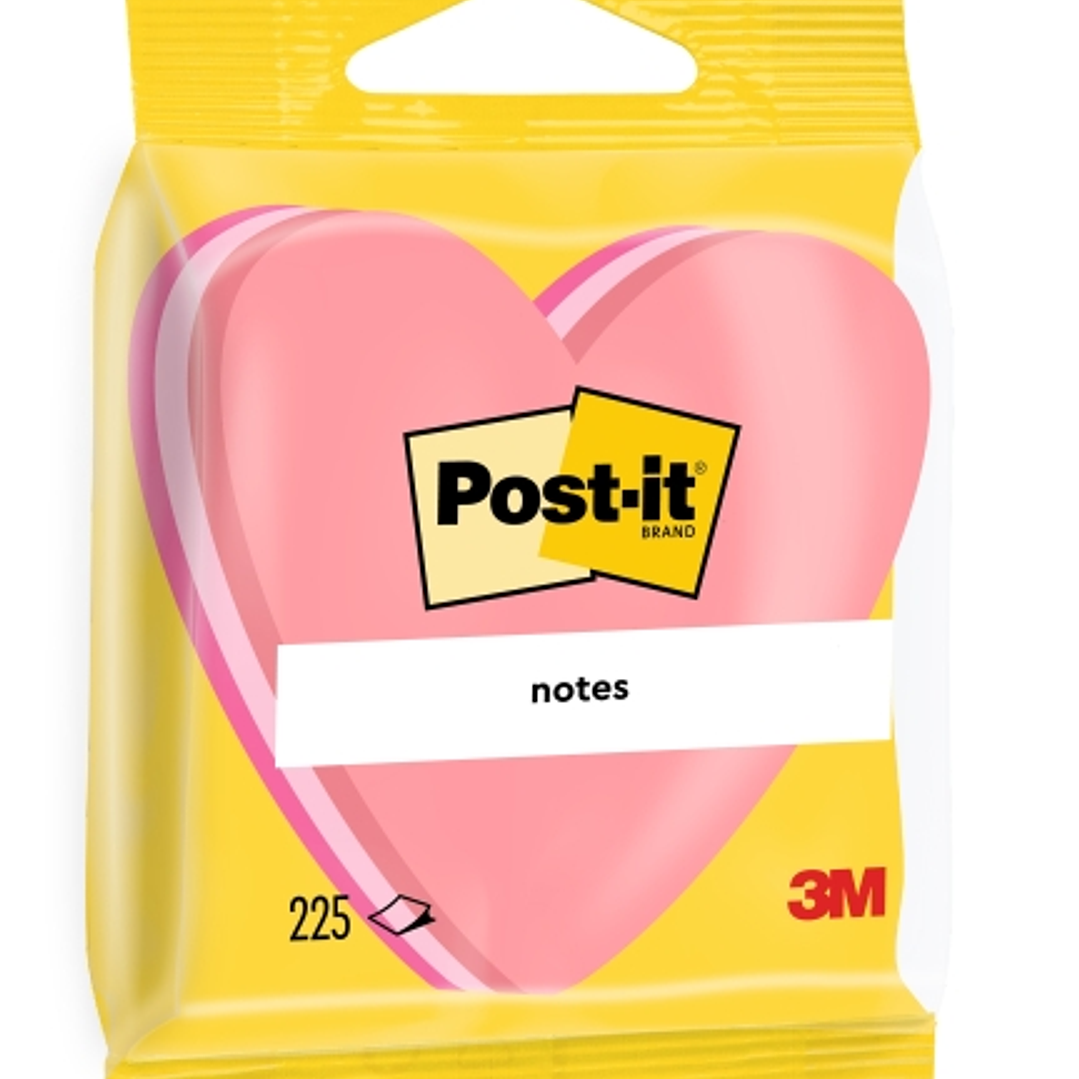 Post-It Bloc de 225 Notas Adhesivas Reposicionables - Forma Corazon - 70x70mm - Color Rosa 1