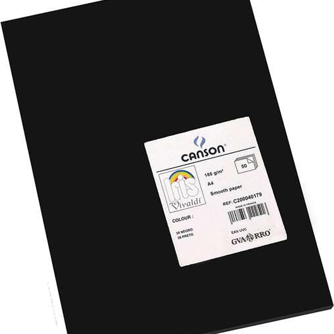 Canson Guarro Pack de 50 Cartulinas Iris A4 de 185g - 21x29.7cm - Color Negro 1