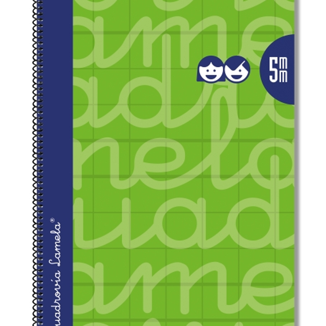 Lamela Cuaderno Espiral con 80 Hojas de 90g/m2 con Margen - Formato Folio - Pauta Cuadrovia de 5mm - Cubierta Extra Dura - Papel Offset Blanco Extra - 1