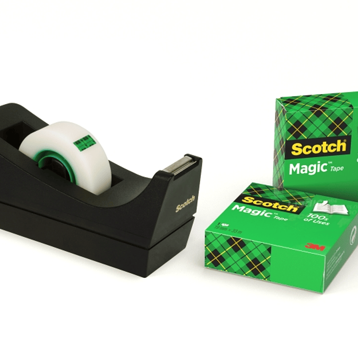 Scotch Dispensador de Cinta Adhesiva - para Cintas de hasta 19mm x 33m - Incluye 3 Cintas Adhesivas Invisible - Color Negro 1