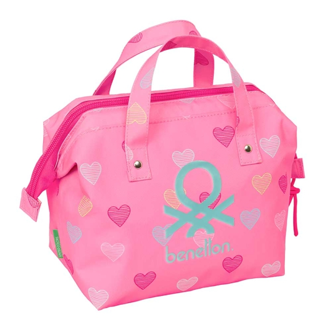 Safta Benetton Heart Neceser de 5.8L - Cremallera - Asa Lateral - Interior Forrado - 265x125x175mm - Color Rosa 1