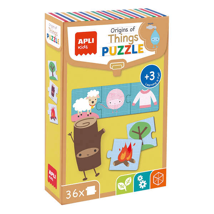 Apli Puzle Origen de las Cosas - 36 Piezas de 7x7mm - Carton Resistente y Brillante - Desarrolla Habilidades y Capacidades - Ideal para Niños de 3 Año 1