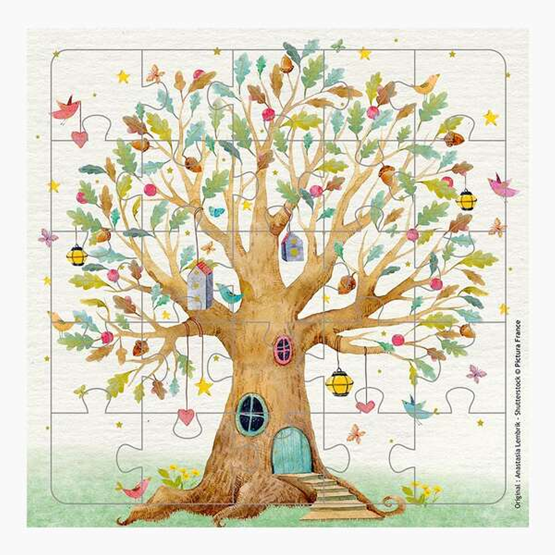 Pictura Tarjeta Puzzle - 15.5x15.5cm - Tematica Arbol Casa - 25 Piezas - Incluye Tarjeta Plegada y Sobre Blanco - Certificacion FSC 1