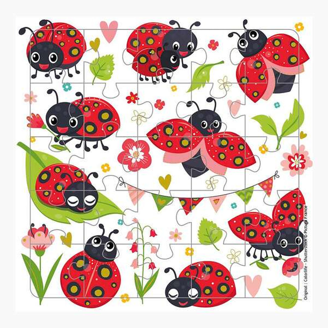 Pictura Tarjeta Puzzle - 15.5x15.5cm - Tematica de Mariquitas - 25 Piezas - Incluye Tarjeta Plegada y Sobre Blanco - Certificacion FSC 1