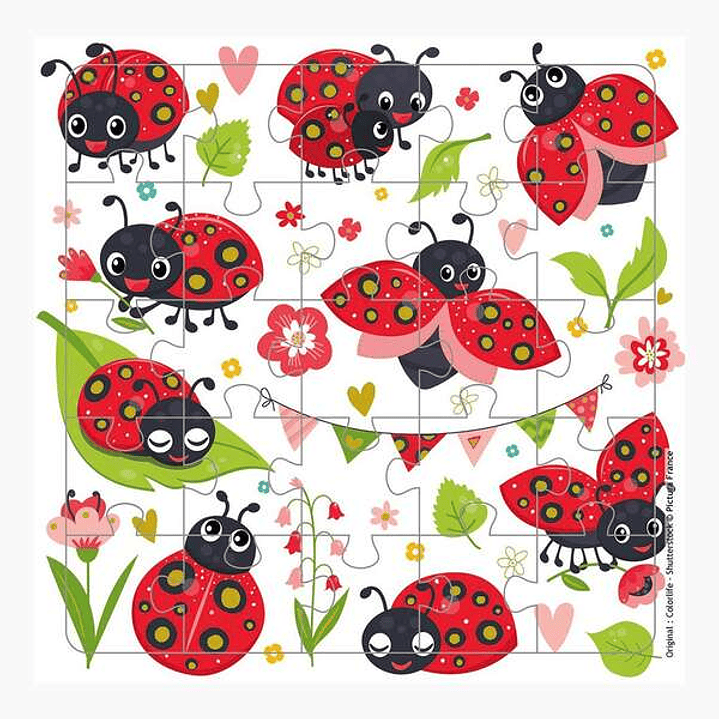 Pictura Tarjeta Puzzle - 15.5x15.5cm - Tematica de Mariquitas - 25 Piezas - Incluye Tarjeta Plegada y Sobre Blanco - Certificacion FSC 1