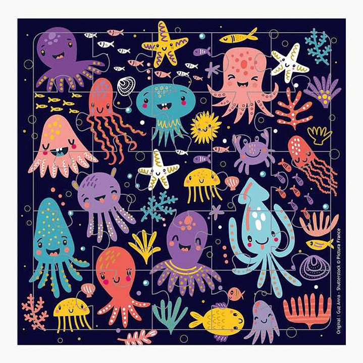 Pictura Tarjeta Puzzle - 15.5x15.5cm - Tematica Animales Marinos - 25 Piezas - Incluye Tarjeta Plegada y Sobre Blanco - Certificacion FSC 1