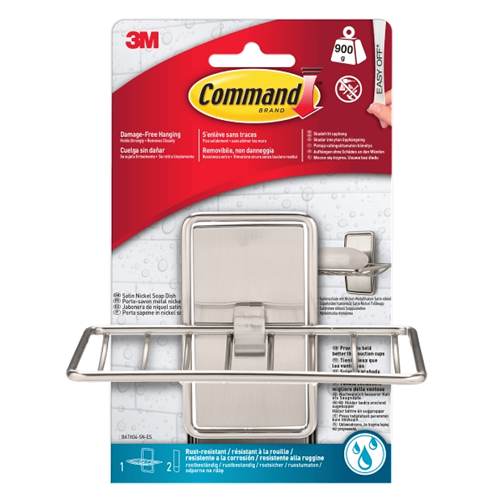 Command Jabonera de Aseo - Soporta hasta 0.9kg - Incluye 2 Tiras Adhesivas Medianas para Aseo - Color Niquel Satinado 1