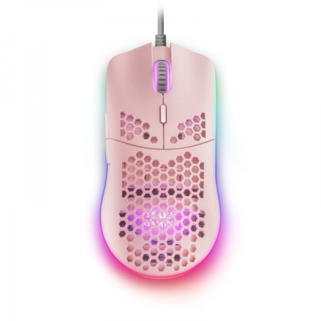 Mars Gaming MMAXP Raton Gaming - Sensor 12400 DPI - Iluminacion RGB Chroma - Switches HUANO - Cable Feather - Color Rosa 1