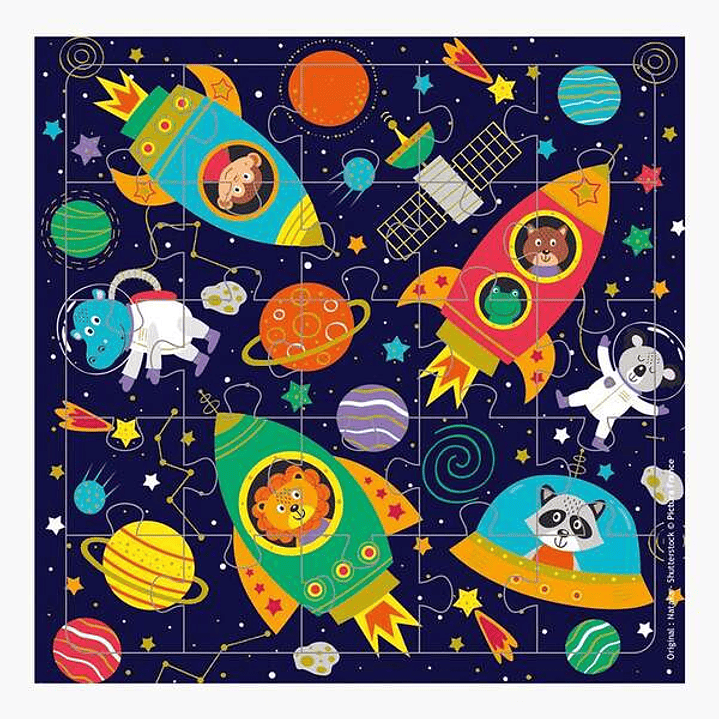 Pictura Tarjeta Puzzle - 15.5x15.5cm - Tematica del Espacio - 25 Piezas - Incluye Tarjeta Plegada y Sobre Blanco - Embolsada en Celofan - Papel con Ce 1