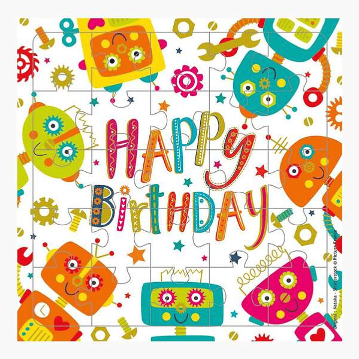 Pictura Tarjeta Puzzle - 15.5x15.5cm - Tematica de Robots - 25 Piezas - Incluye Tarjeta Plegada y Sobre Blanco - Certificacion FSC - Embolsada Individ 1