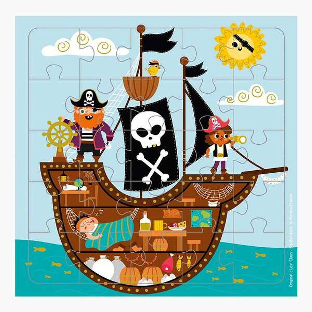 Pictura Tarjeta Puzzle Piratas - 15.5x15.5cm - 25 Piezas - Tematica Piratas - Incluye Tarjeta Plegada y Sobre Blanco - Certificacion FSC 1