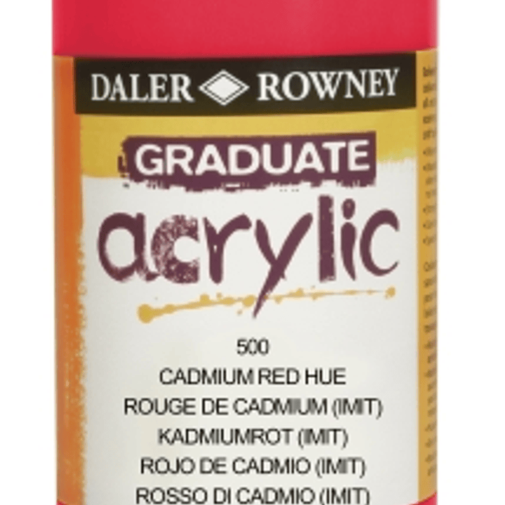 Daler Rowney Graduate Pintura Acrilica - Botella de Plastico - 500ml - Color Rojo de Cadmio 1