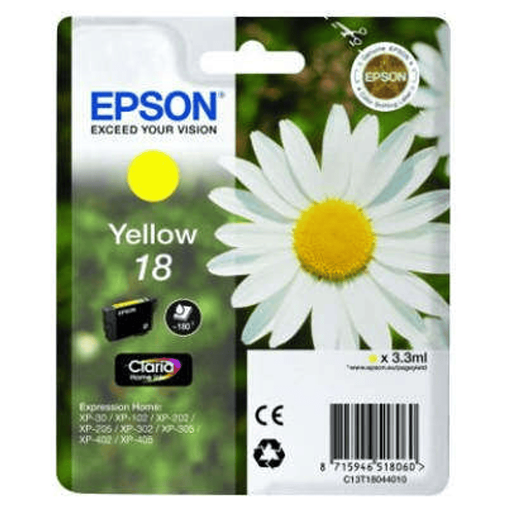Epson T1804 (18) Amarillo Cartucho de Tinta Original - C13T18044012 1