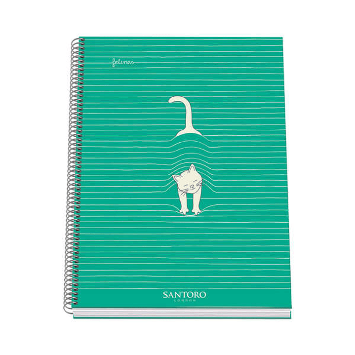 Dohe Santoro Felines Cuaderno Espiral Tapa Dura - Tamaño A4 de 100 Hojas 90gr - Hojas Microperforadas con 4 Taladros - Cuadricula 5mm 1