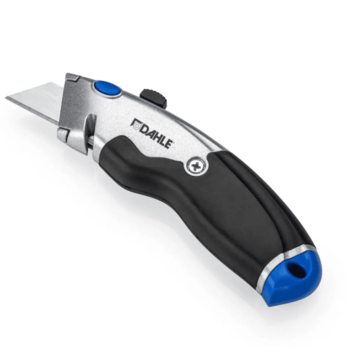 Dahle 10890 Heavy Duty Cuter con Cuchilla Trapezoidal de Acero al Carbono SK5 - Cortador de Cinta de Embalaje - Cuerpo Metalico - Mango Ergonomico con 1
