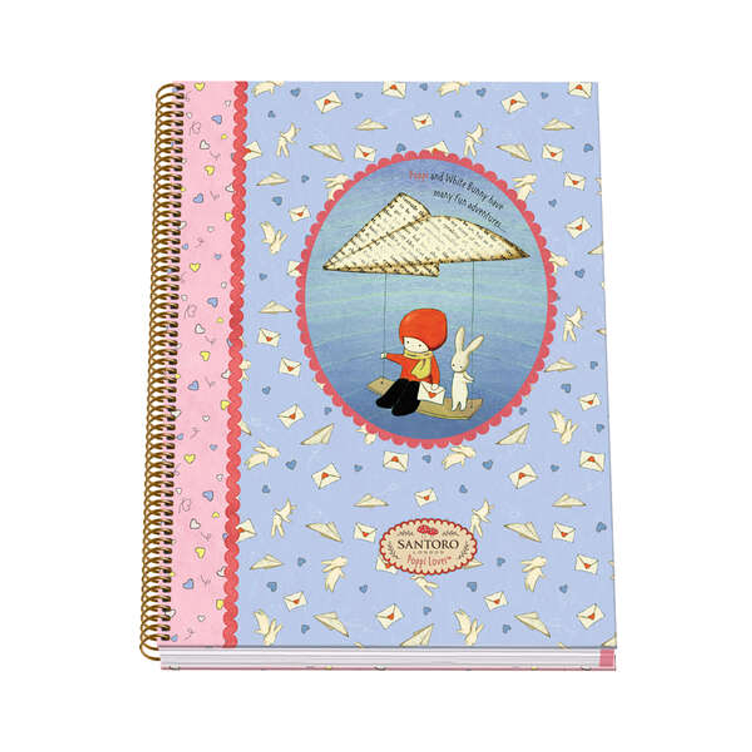 Dohe Santoro Poppi Loves Messenger Cuaderno Espiral Tapa Dura - Tamaño A4 de 100 Hojas 90gr - Hojas Microperforadas con 4 Taladros - Cuadricula 5mm 1