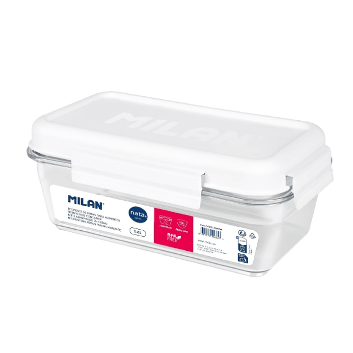 Milan Coleccion Nata 624 Fiambrera Hermetica de Tritan Rectangular 1.2L - Apta para Microondas, Lavavajillas y Congelador - Libre de BPA - Medidas 23x 1