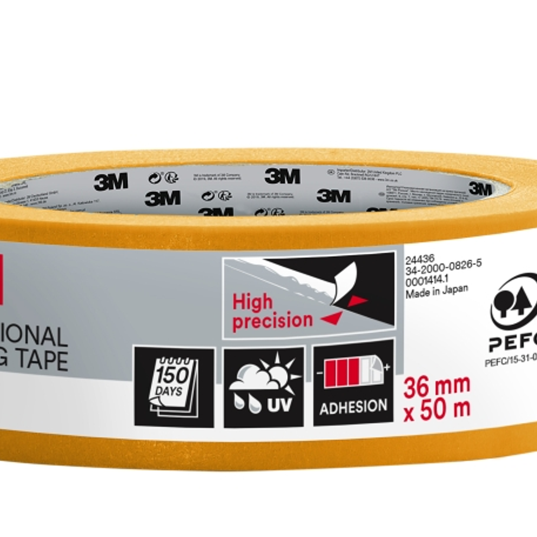 3M Cinta de Enmascarar Profesional - Multisuperficie - 36mm x 50m - 100% PEFC - Color Naranja 1