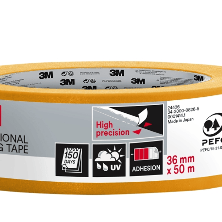 3M Cinta de Enmascarar Profesional - Multisuperficie - 36mm x 50m - 100% PEFC - Color Naranja 1